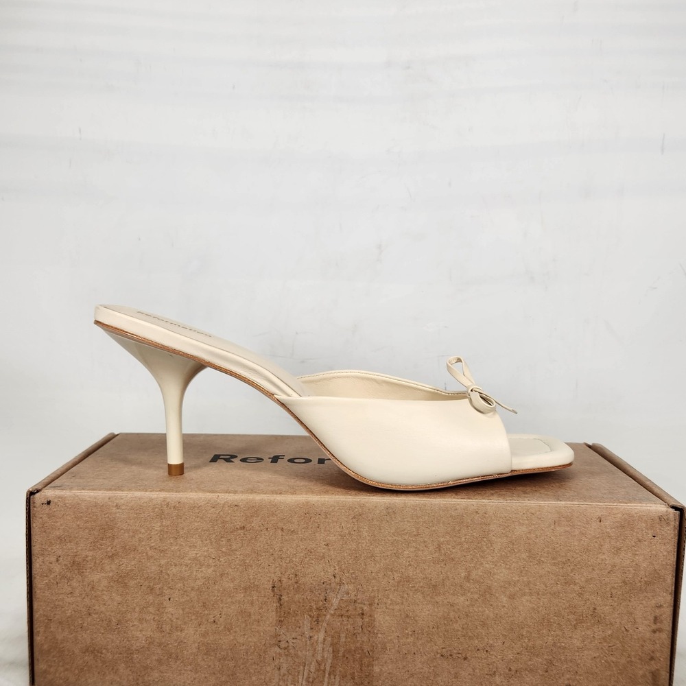 Reformation Clementine Heeled Mule Sandal Women Size 10 Almond Leather Bow